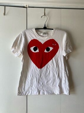 Commes Des Garcons Play Double Heart CDG Shirt White Single Stitch Size Medium